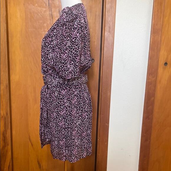 The Kooples Black Pink White Polka Dot Wrap Dress Puff Sleeves Belt Silver - 1 - Picture 5 of 11